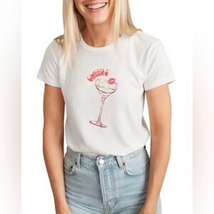 Marine Layer Cheers Classic Crew Graphic‎ Short Sleeve Tee in White XS Cocktail